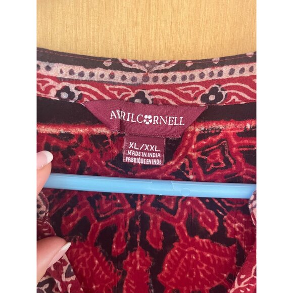 April Cornell Womens Caftan Size 2XL Red Floral Adjustable Waist Pure Cotton - Picture 11 of 11